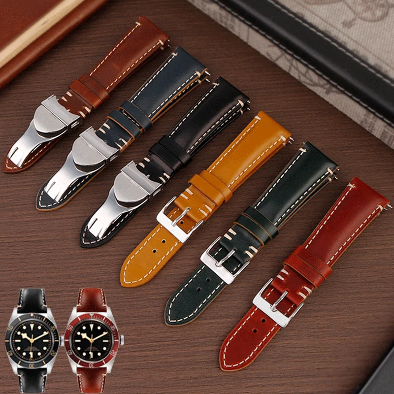 

Быстросъемный мягкий ремешок для часов TUDOR 1958 с маленьким красным цветком, мужской браслет из коровьей кожи для наручных часов, складной браслет с пряжкой 20 мм 22 мм