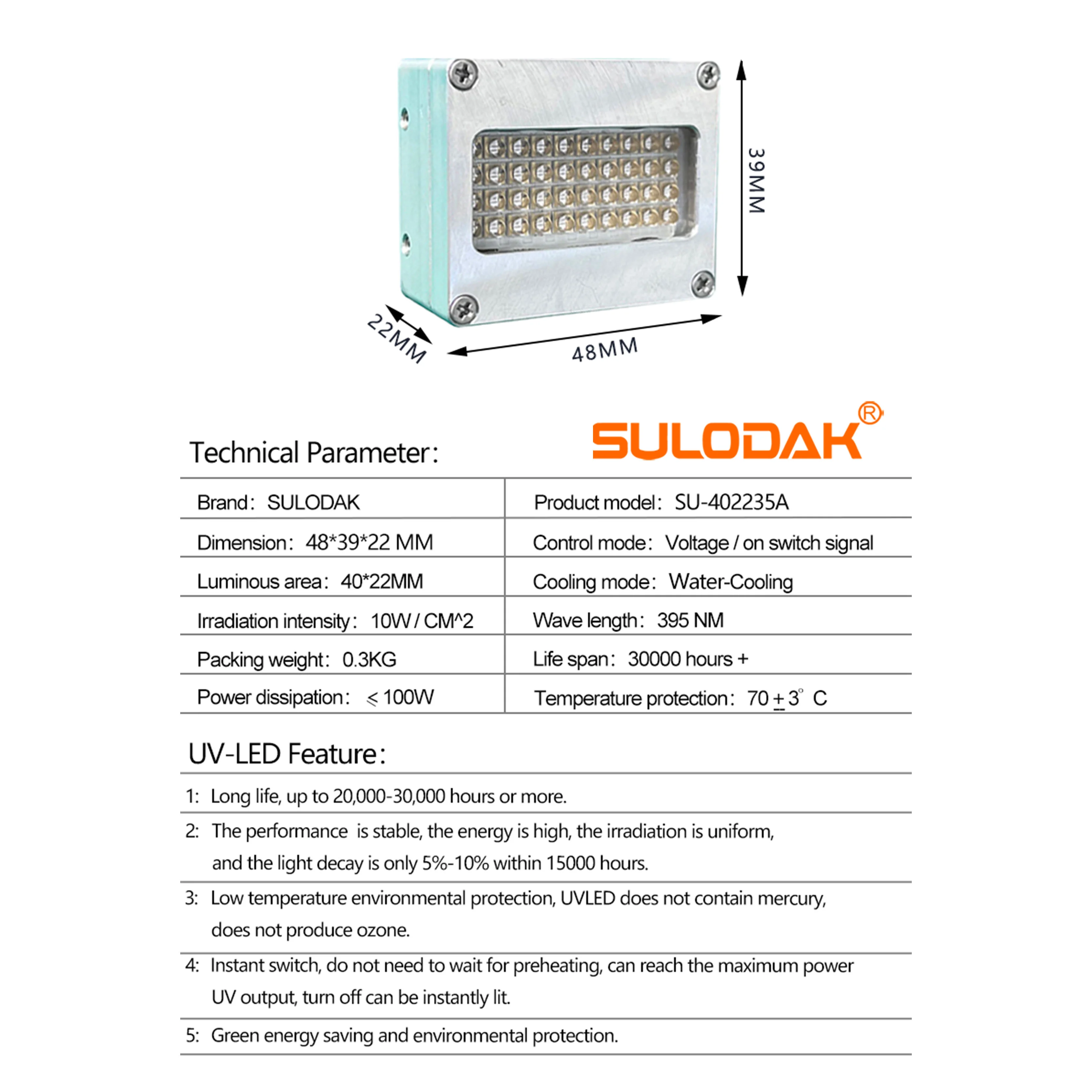 6090 6045 LED 경화 램프 100W 수냉식 395NM 10Wcm2 TX800 XP600 프린트헤드 개조용 바니시 경화 조명