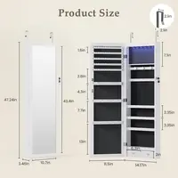 DUMOS 6 LEDs Mirror Jewelry Cabinet, Wall or Door Mounted Jewelry Organizer, 47.2Inch Tall Lockable Large Capacity Cosmetic Sto 2