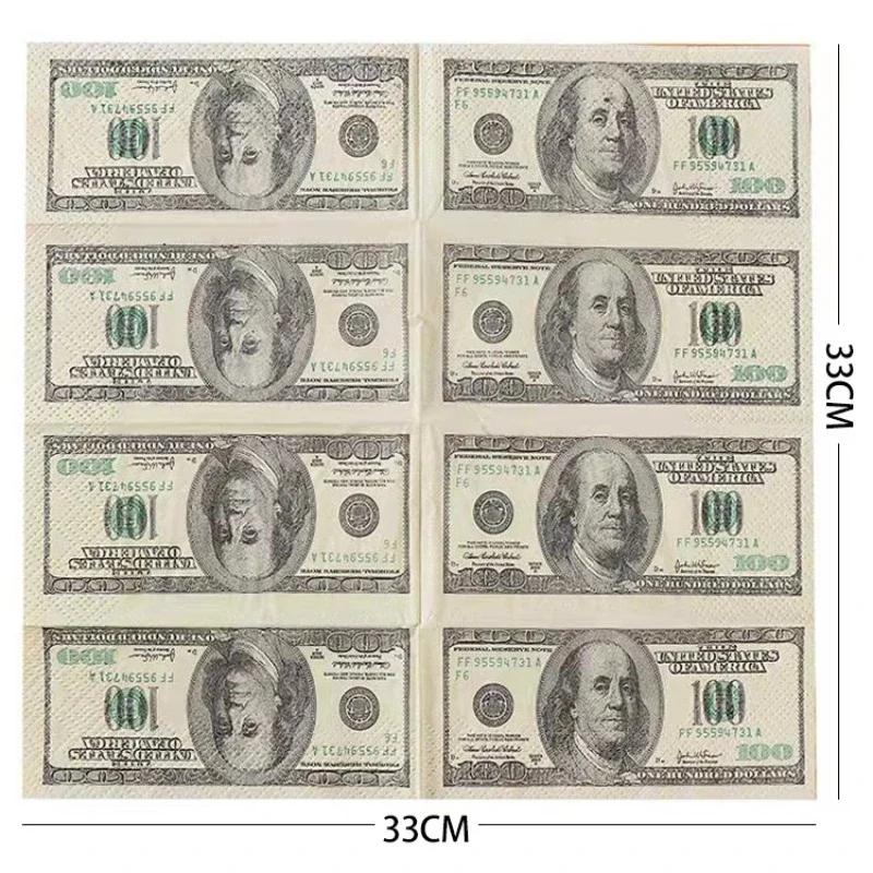 10pcs 2-Ply Theme Party Large Creative 100 US Dollar Drawing Paper Art Printing Square Napkin Netflix Paper Placemat Paper Napkins