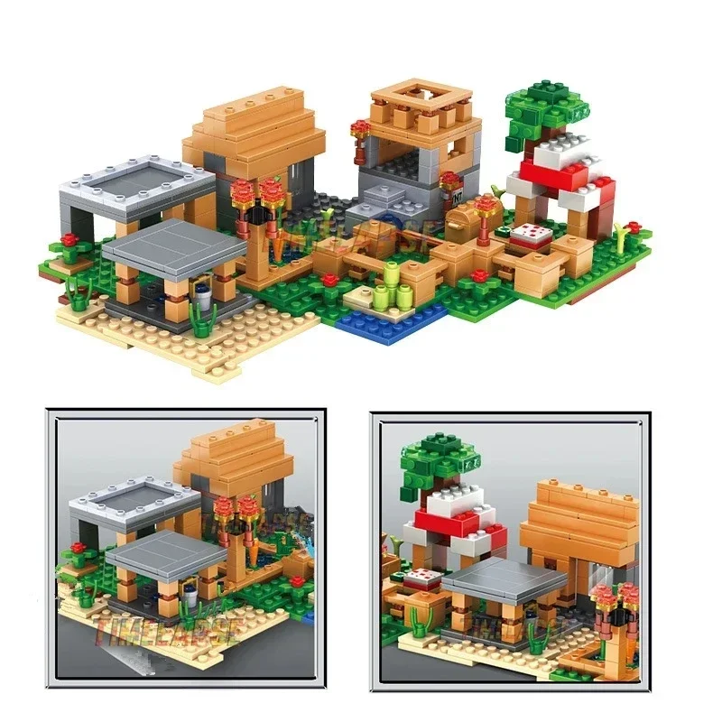 Villages House Worlds Building Blocks Mountain Cave Farm Nether Fight Zombie Alex Action Bricks Toys for Children Gifts 3