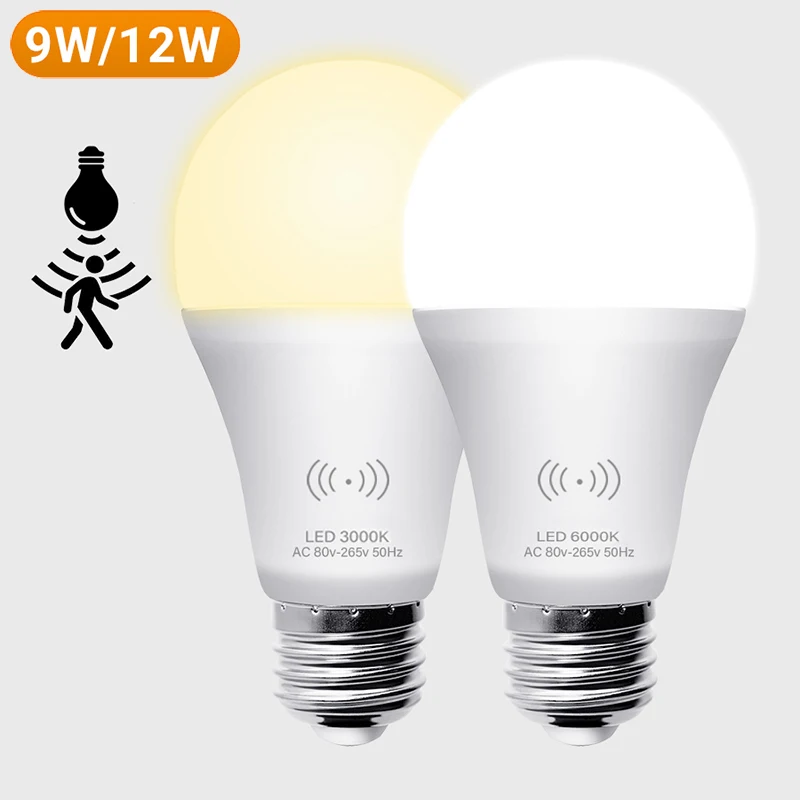 

E27 LED Motion Sensor Bulb 9W 12W PIR Sensor LED Lamp AC 85-265V Auto ON/OFF Night Light For Home And Parking Lighting 3/6000K