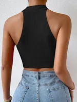 Corset sans manches en tricot pour femmes, mode d'été 2026, basique, décontracté, col licou, Crossfit, haut court, vêtements Y2k, pull extensible, débardeur 4