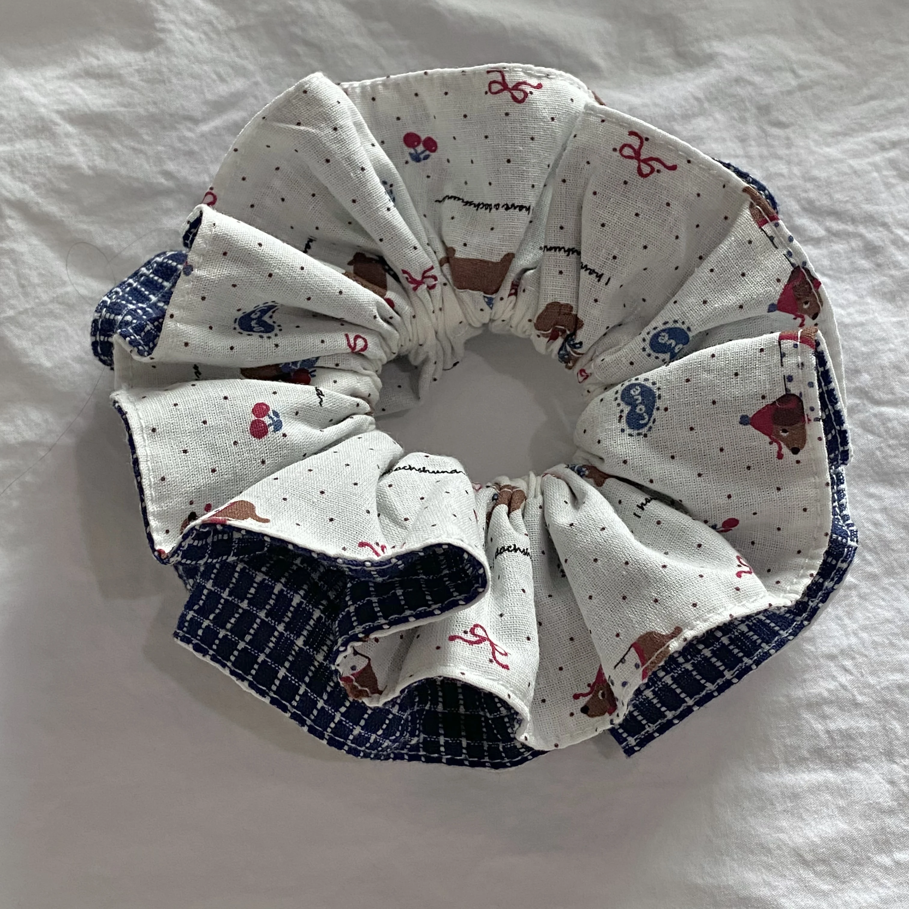 1PC Cute Dog Print Hair Scrunchies Set, Assorted Sizes With Gingham Trim, Adorable Hair Accessories For Women And Girls