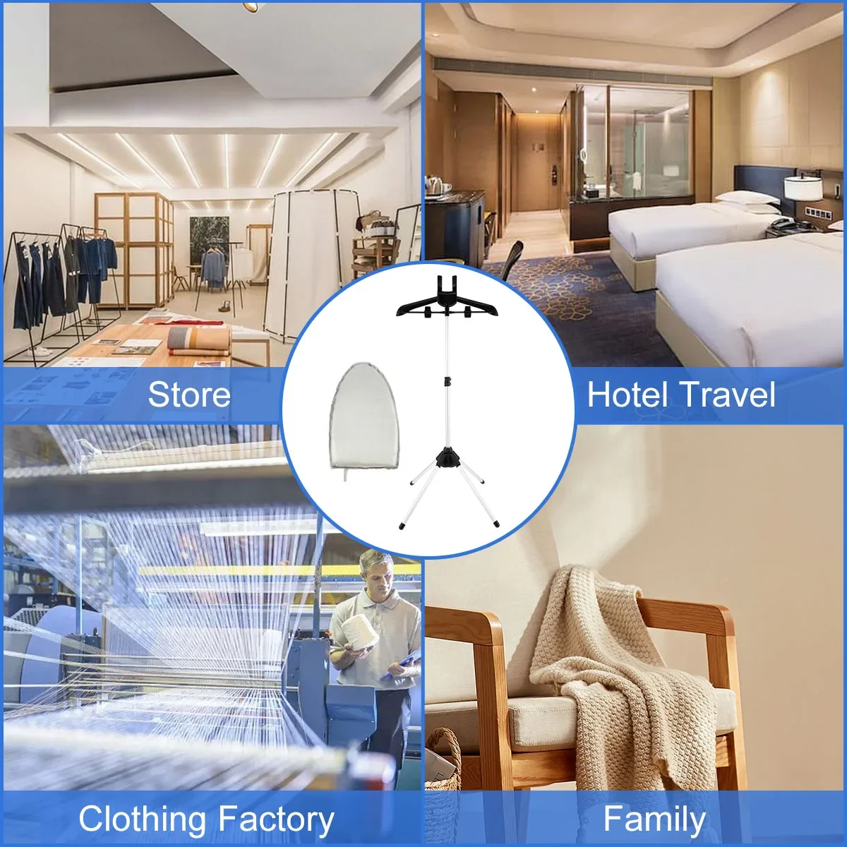 Steamer Stand Telescopic Foldable Standing Garment Hanger with Hand-held Ironing Board for Steaming Clothes