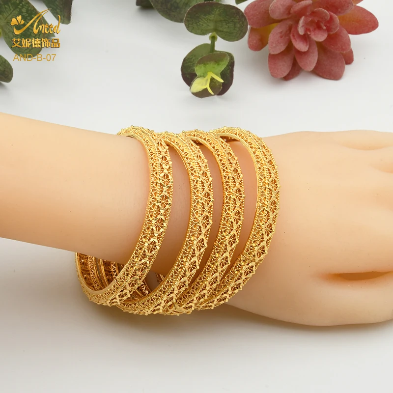 ANIID 4Pcs /Set 24K Dubai Gold Plated Bangle Bracelet For Women Ethiopian Arabic African Dubai Indian Wedding Bride Jewelry Gift