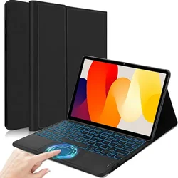 Illuminated Touchpad Keyboard Leather Case with Bluetooth for Redmi pad SE 11inch (Black)