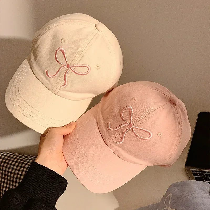 Sweet Bowknot Embroidery Baseball Hat for Women Solid Color Korean Female Peaked Cap Outdoor Soft Cotton Snapback Sun Visors Hat baseball hat