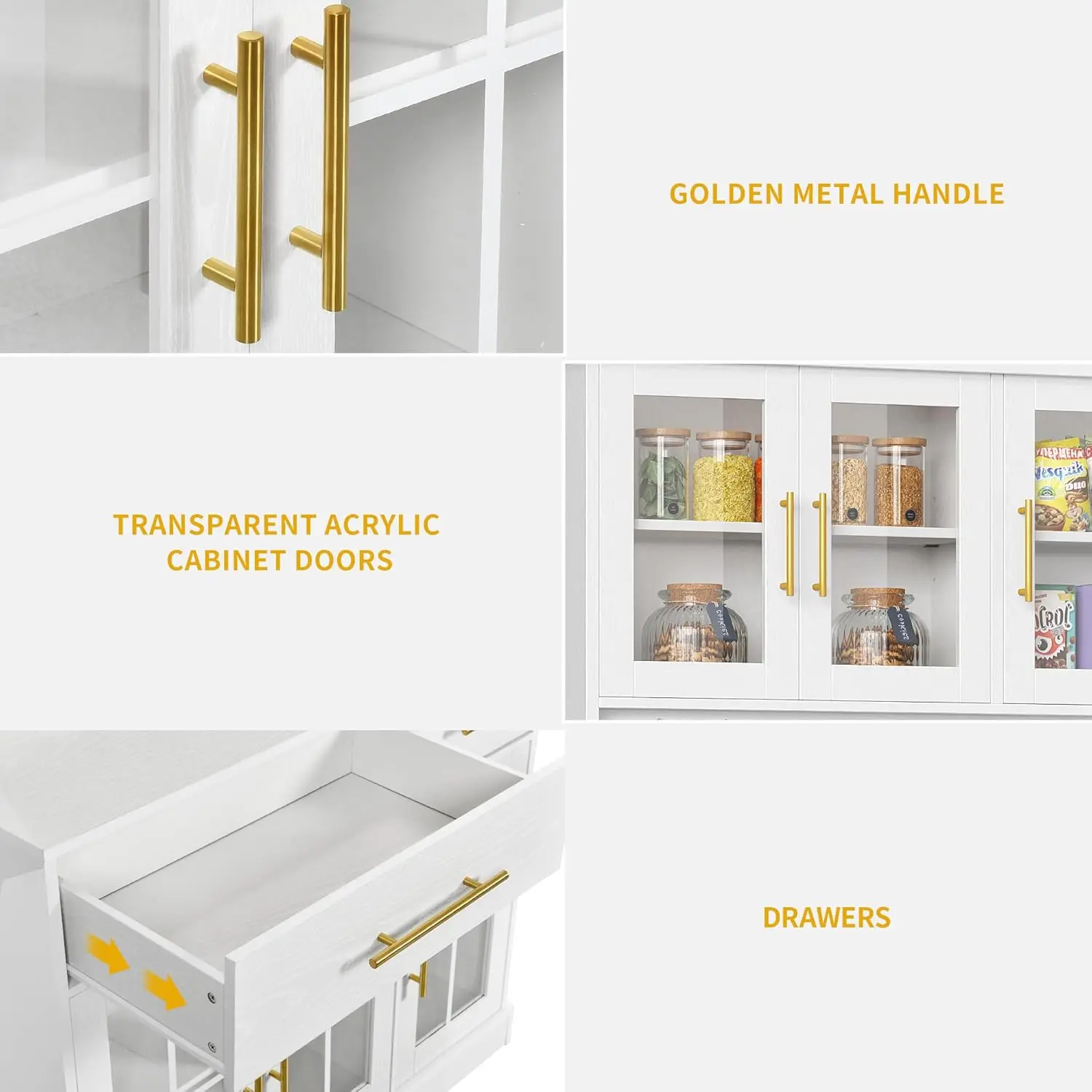 Kitchen Pantry Storage Cabinet with Microwave Stand, 71'' Tall Kitchen Hutch Cabinet with Power Outlet, Modern Food