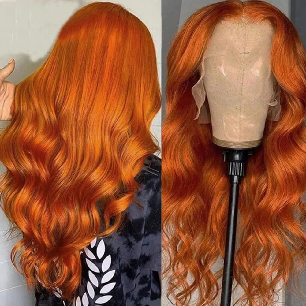 350 Ginger Orange Body Wave 13x4 Transparent Lace Frontal Wig Human Hair for Women Pre Plucked with Natural Hairline 200%Density