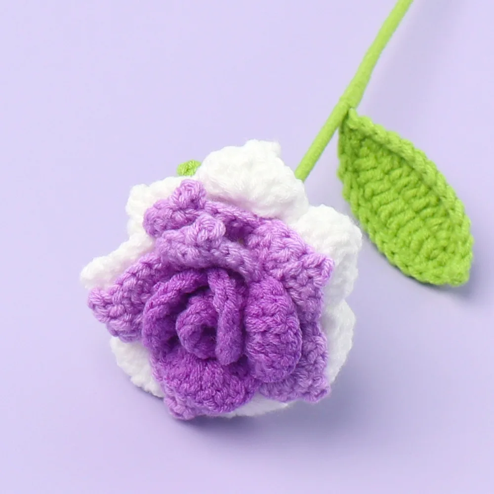 Handmade Crochet Rose Flower Artificial Knitted Floral Bouquet Craft Gift for Home Decor 10pcs crochet kit crochet hooks crochet needles