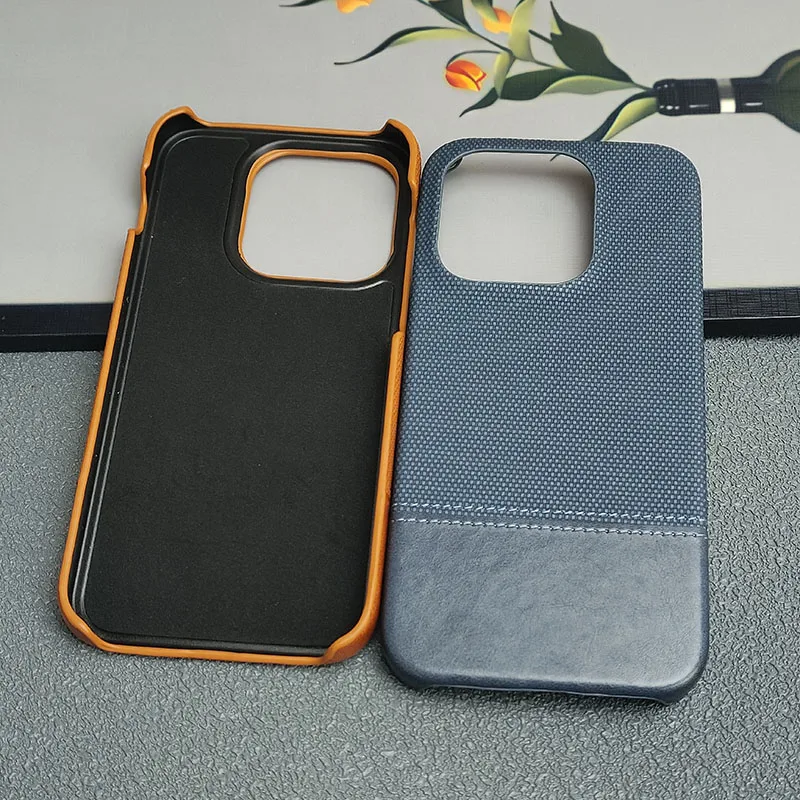 Luxury Matte Cotton Linen Leather Phone Case - Color Contrast Protective Cover
