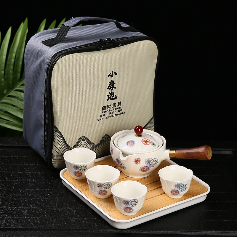 Portable Kung Fu Tea Set with Rotating Tray - طقم...