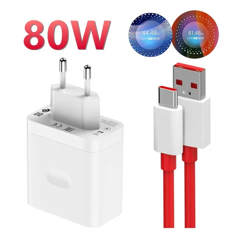 For OnePlus 80W SuperVOOC EU Fast Wall Charger For OnePlus 10 Pro Nord CE 2 3 Lite 4 5 OPPO Realme Type C USB Cable