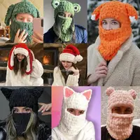Winter Hat Cartoon Knitting Hat Animal Ear Cosplay Hat Outdoor Sport Hat Woolen Caps Windproof Headwear Balaclava Dropship 1