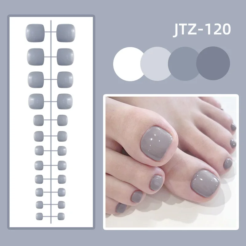 Colorful and trendy press-on acrylic toenails displayed, perfect for easy and quick stylish toe makeovers without glue.