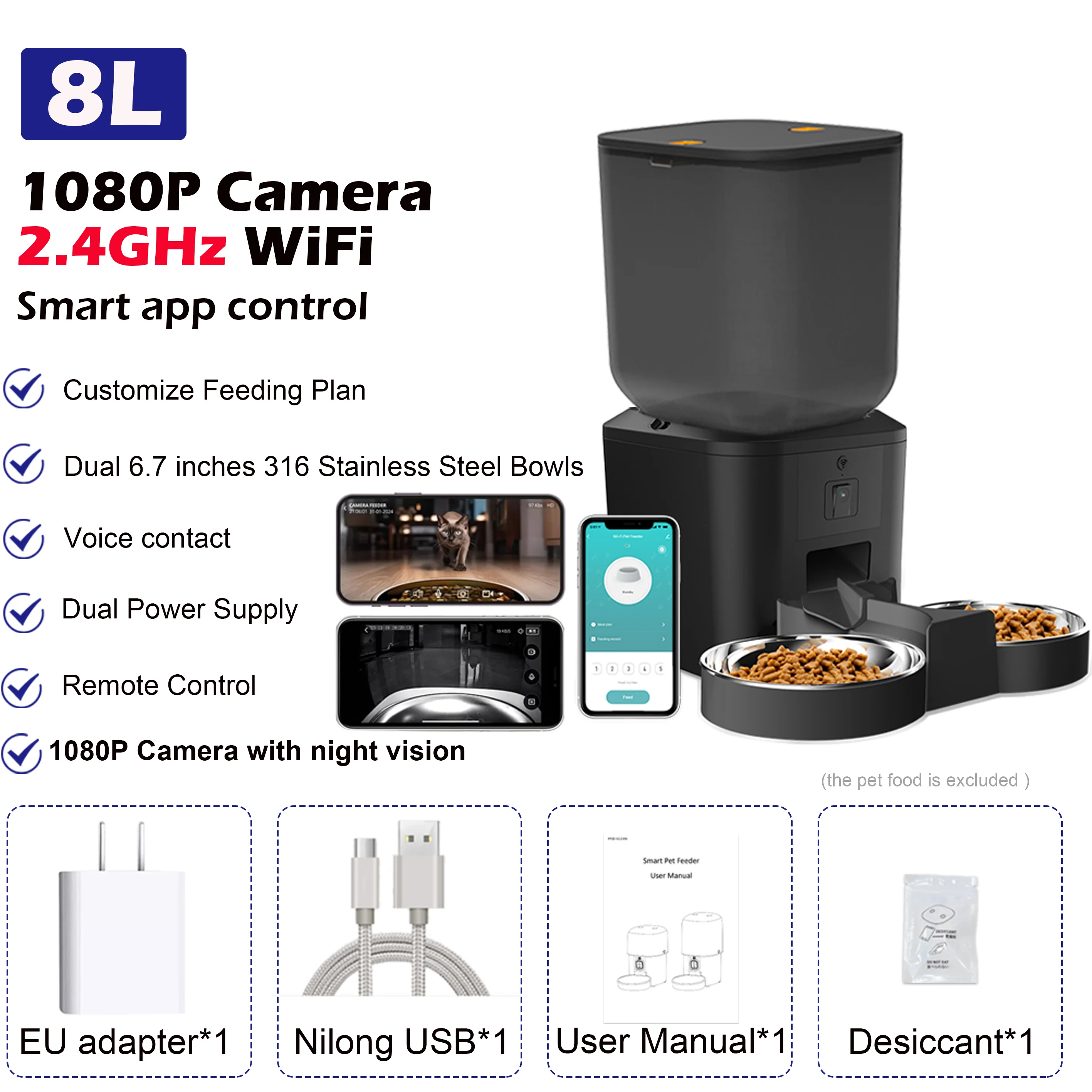 8L Automatic Cat Feeder with 1080p Camera WiFi App Control 9