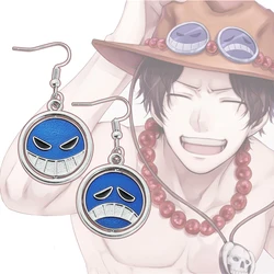 Japanese Anime One Piece Portgas D Ace Cosplay Props Jewelry Accessories Happy Unhappy Face Rotatable Earrings For Women Men