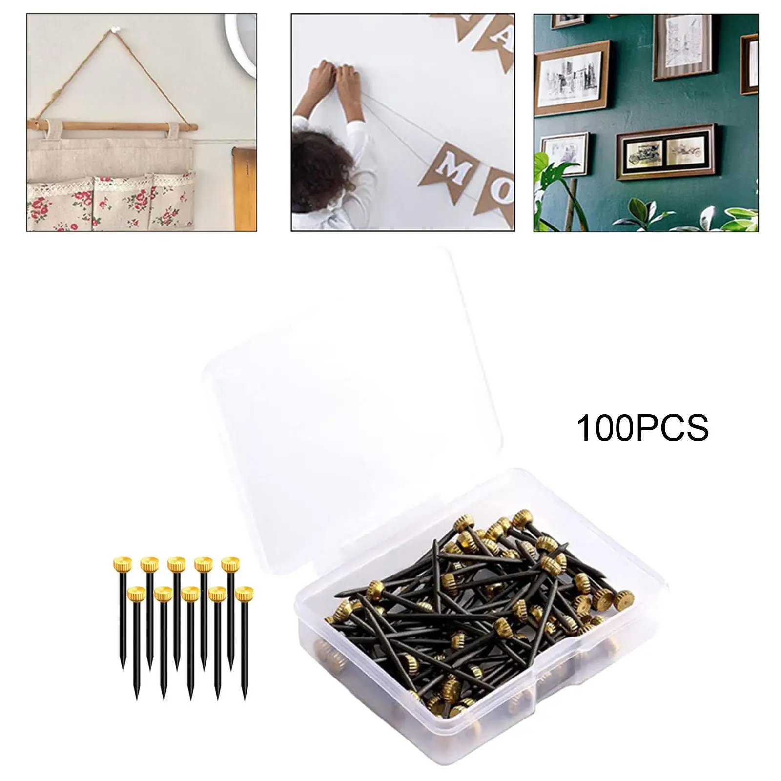 90 Pieces Picture Hanging Nails Wall Nails for Hanging Sturdy with Storage Box Hardware Picture Hanger for Mirror