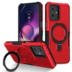 Durable Shockproof Phone Case with Adjustable Rotatable Ring Stand for Moto G84 (Red)