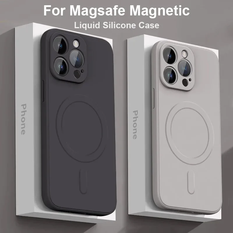 

Magnetic Wireless Charge Liquid Silicone Case for iPhone 15 12 11 13 Mini 14 Pro Max 15 Plus XR XS Max Shockproof Magsafe Cover