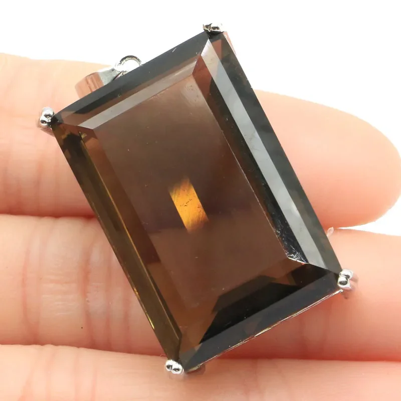14g Customized 925 SOLID STERLING SILVER  PENDANT Big Rectangle Blood Ruby Citrine Smoky Topaz Swiss Blue Topaz Pink Kunzite Dai