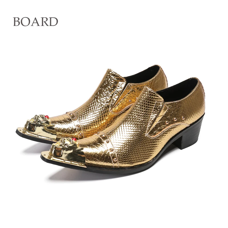 

BOARD Spring Autumn Man Cowhide High-heeled Increase Metal Point Toe Genuine Leather Shoes Men's Luxury Chelsea Casual Shoes