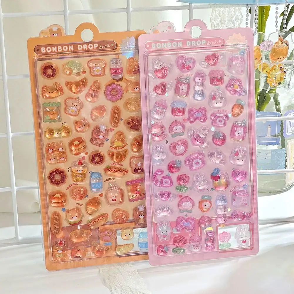 Cartoon 3D Relief Sticker Crystal diamond Jelly Stickers Children Girls DIY Handbook Scrapbook Stickers Phone Case Decoration