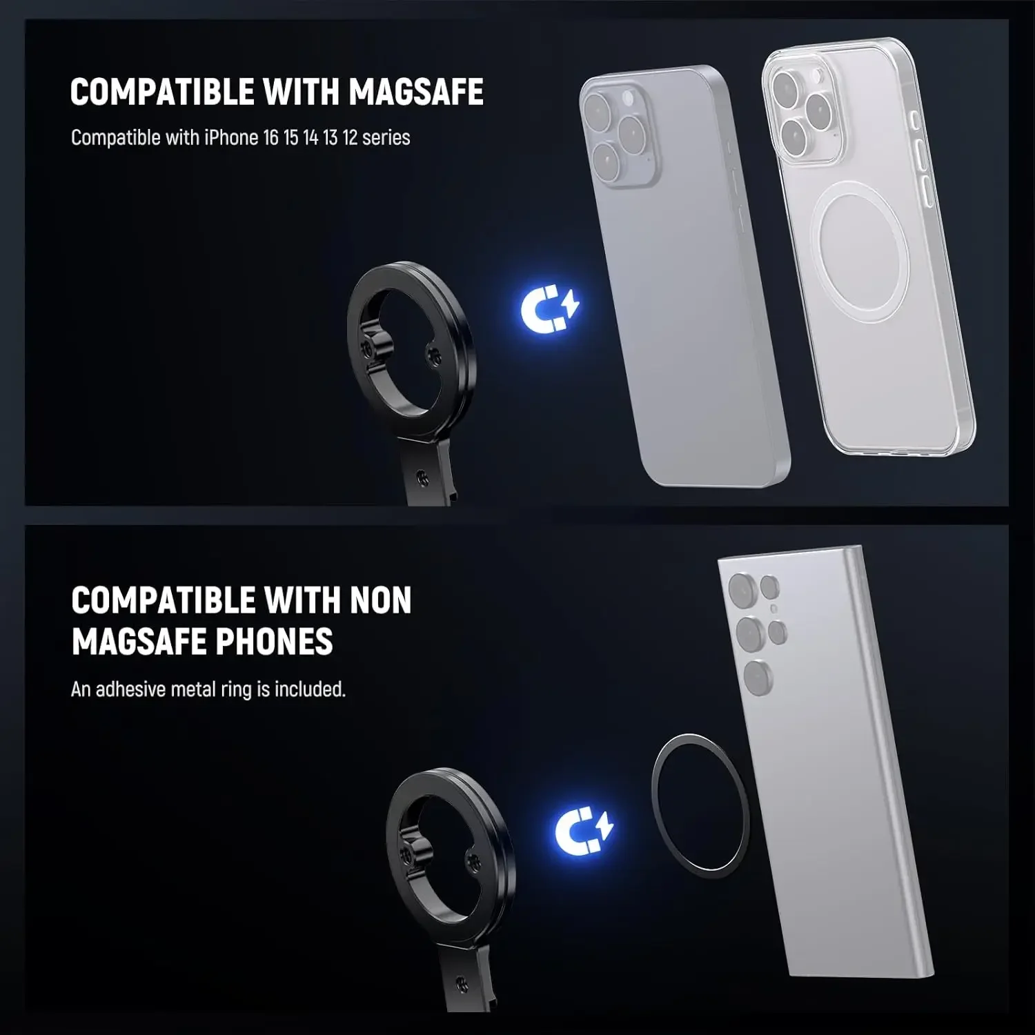 Dual Magnetic Phone Tripod Stand Metal Cell Mount Grip for MagSafe iPhone Samsun