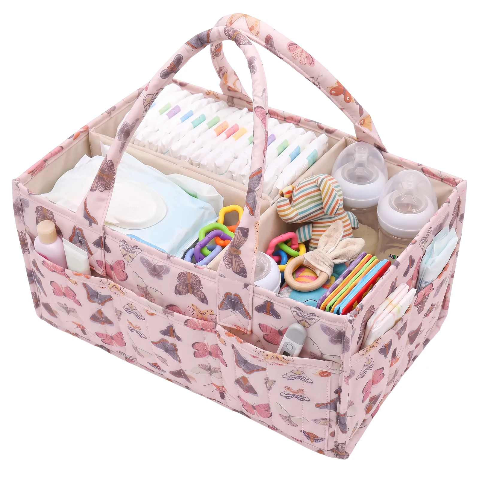 Organisateur de couches pour bébé, panier de rangement portable multi-poches avec 2 séparateurs amovibles, sac à main imperméable pour articles essentiels de bébé 1