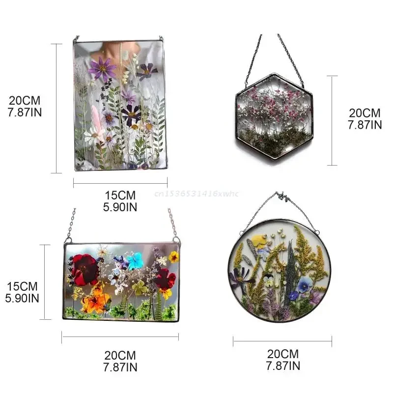 Acrylic Frame Pressed Flowers Hanging Picture Artificial Dried Plants Wall Pendant with Chain Kids Art Photo Display 2