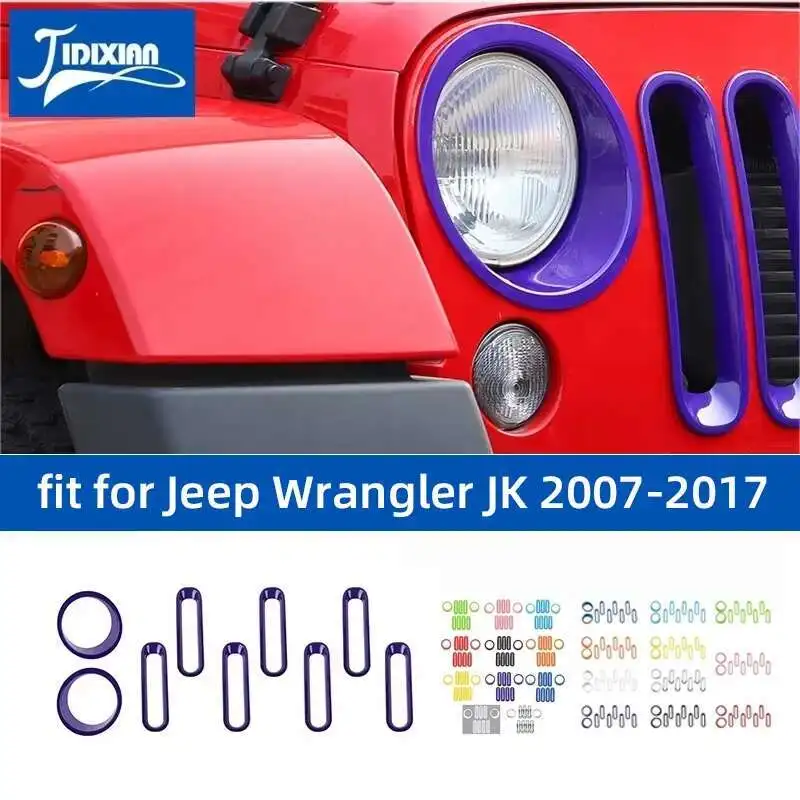 for Jeep Wrangler JK 2007 2008 2009 2010 2011 2012 2013 2014 2015 Car Grills Headlight Light Lamp Decoration Cover