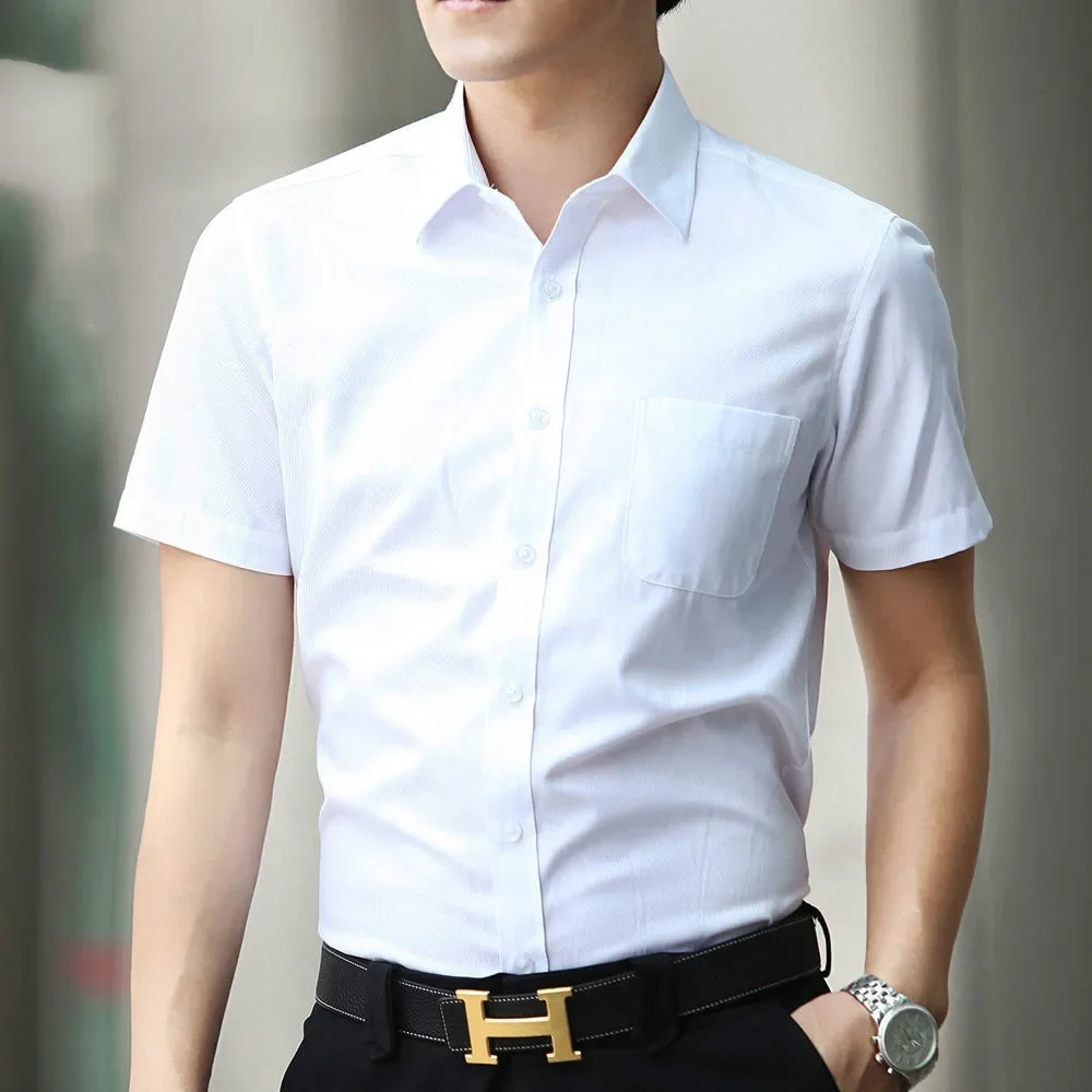 Men Shirt Short Sleeve Slim Fit Formal Social