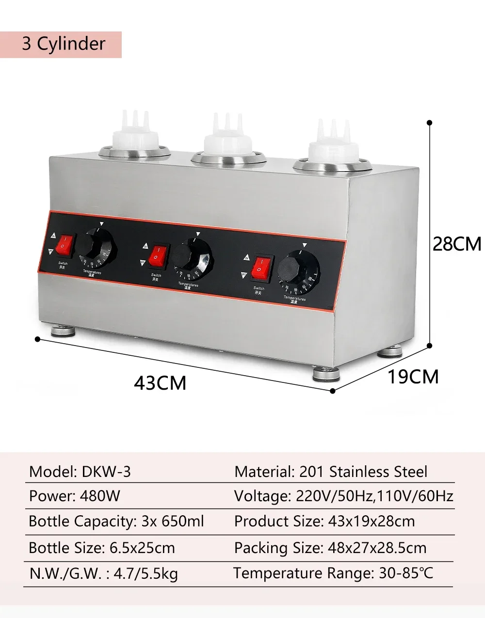 Description Picture 5 of itemHomeWise Commercial Chocolate Heater Sauce Warmer Sauce Insulation Machine 1/2/3/4 Bottles Soy Jam Heater Filling Machine