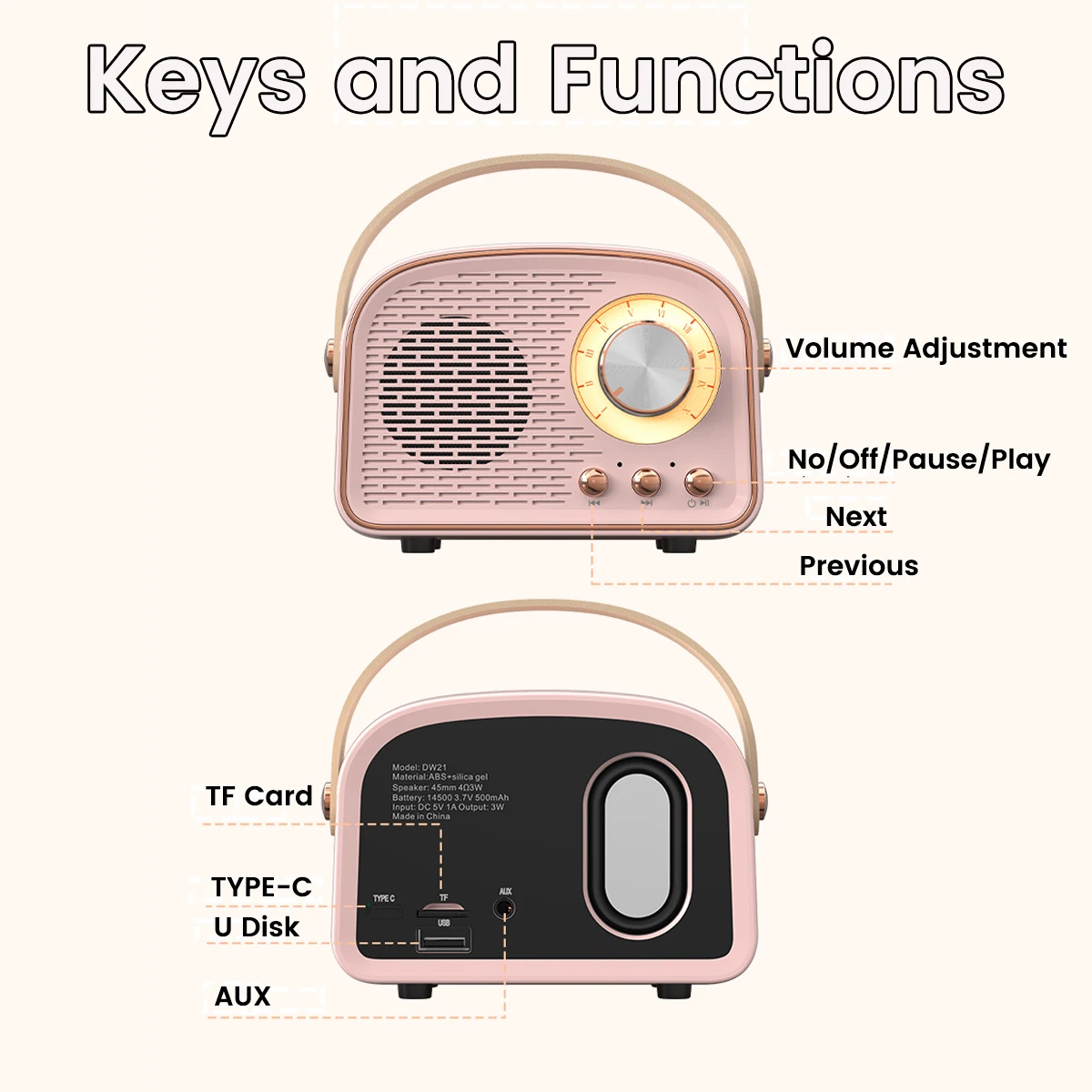 leitor de música clássico sem fio com microfone mini rádio retro receptor fm portátil tws estéreo bluetooth