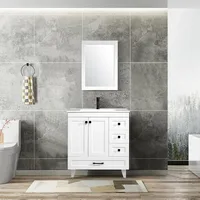 30" Bathroom Vanity Cabinet with Sink Combo Set, Undermount Ceramic Sink, Matte Black Faucet, High-Definition Mirror 1