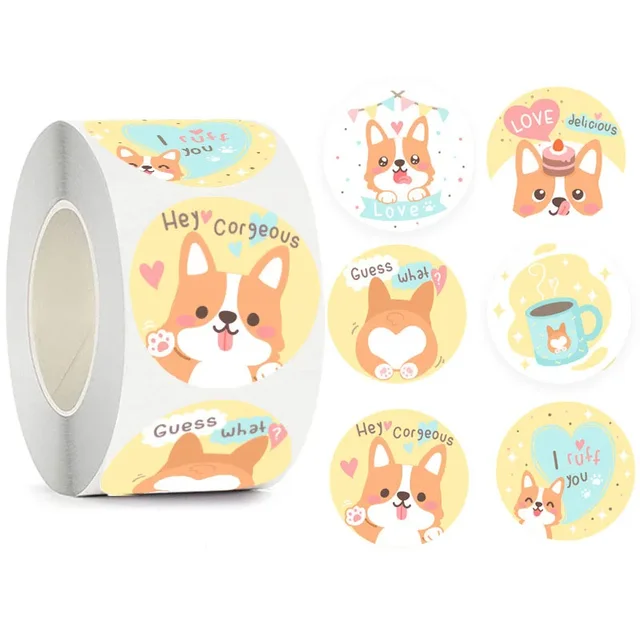 100-500PCS Seals Stickers Corgi Cartoon Dog for Stickers Packaging Home Made Animal Rolling Stickers Labels