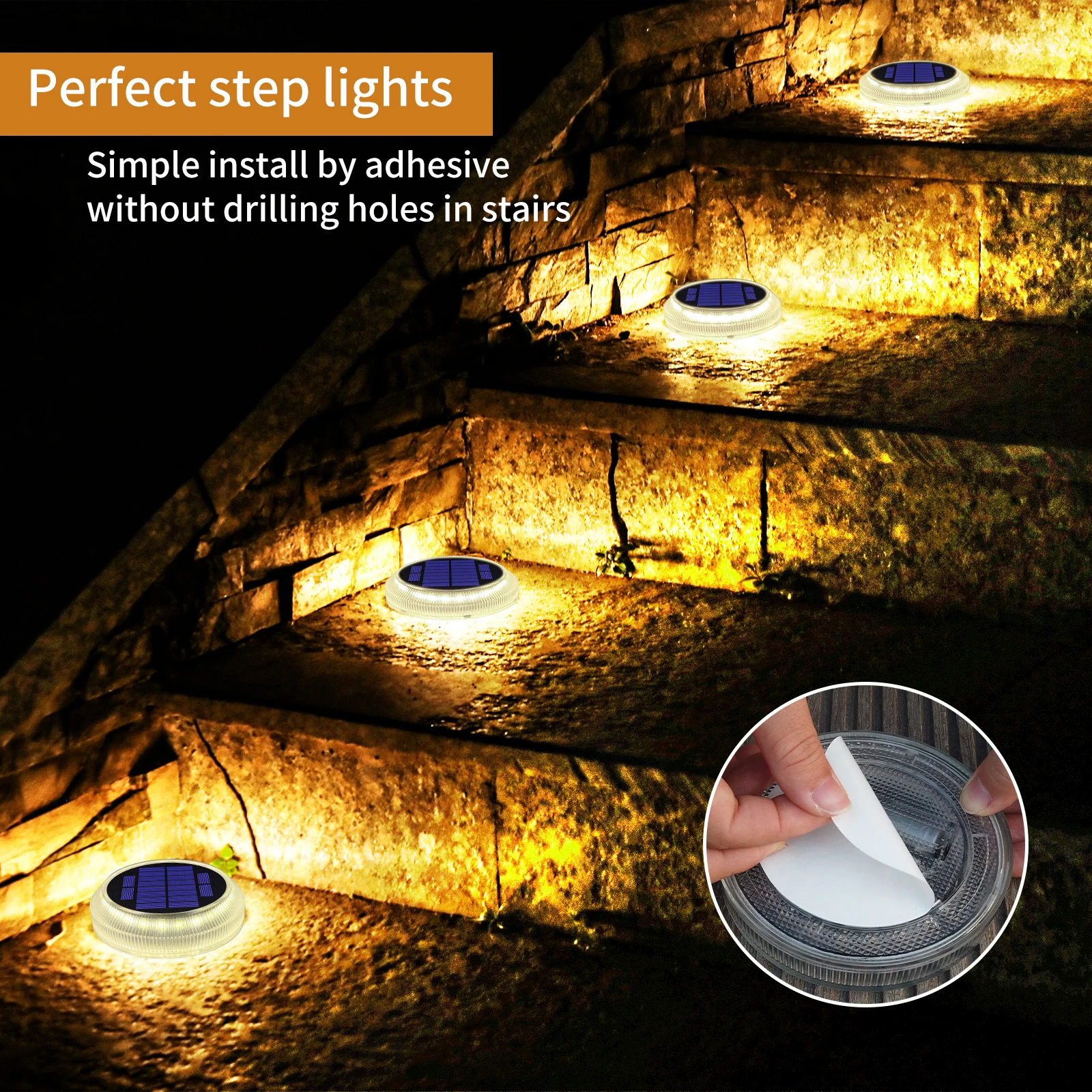 High-End Solar Deck Lights IP68 Waterproof Auto On/Off 5-Ton Anti-Pressure LED Step Lights for Garden Yard solar Path lighting