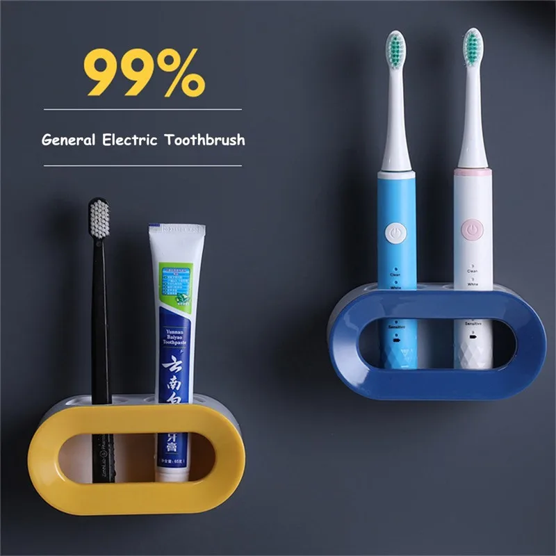 

Double Hole Toothbrush Rack Wall Mount Bathroom Electric Toothbrush Holder Punch-Free Toothbrush Toothpaste Storage Rack
