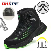 Men's Safety Shoes High Top Work Safety Shoes Steel Toe Sneakers Rotation Button Anti-smash Antipuncture Steel  Safety Boots