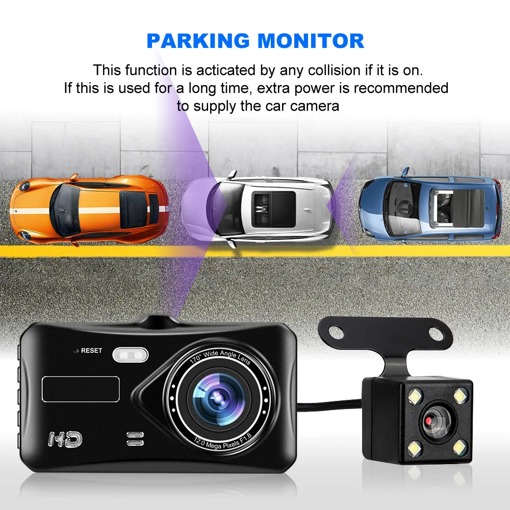 Car Tachograph HD Front and Rear Dual Recording 4 Inch Touch Screen Photography 1080P Driving Monitors Reversing Image 3