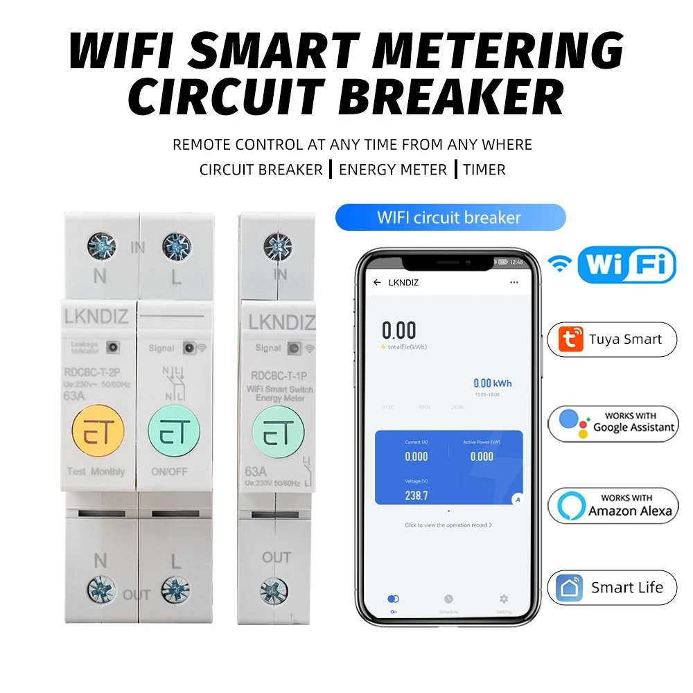 Consumo de Energia Medidor de Energia Disjuntor Interruptor do Relé do Tempo Proteção contra Tensão Vazamento Tuya App Zigbee Wi-fi Smart Kwh 1p 2p