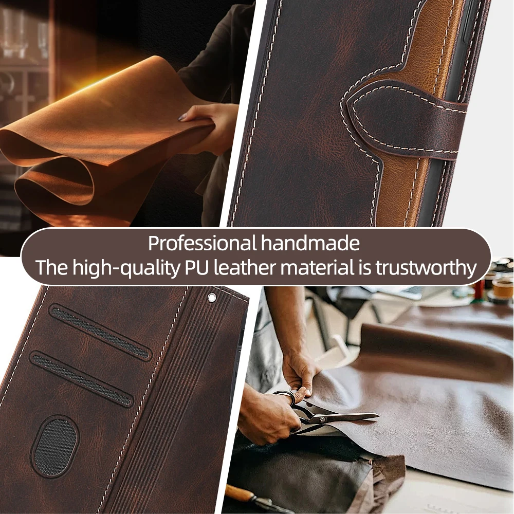 Luxurious Contrasting Color Leather Magnet Buckle Flip Phone Case