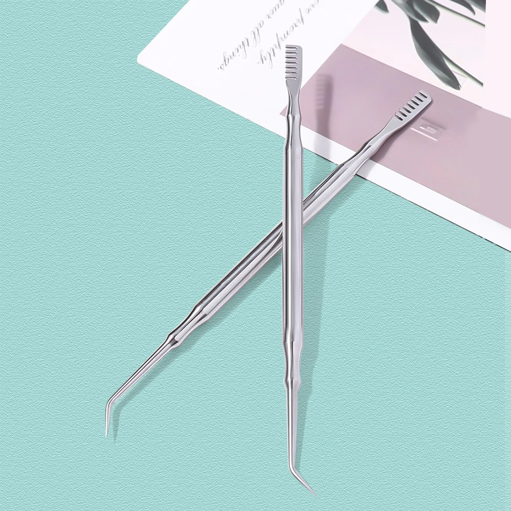1Pcs Nail Pen Cleaning Comb Stainless Steel Eyelash Picking Stick with Comb Curling Eyelash Assistant Assisted Grafting Combing 6