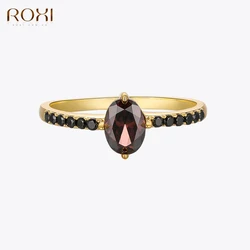 ROXI Egg Shape Exquisite Black Crystal Rings For Women Couple Wedding Rings 925 Sterling Silver Engagement Ring Gift Jewelry