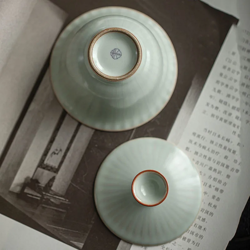 100ml Tianqing Ru Kiln Ceramics Ercai Tea GaiWan Handmade Household Puer Kung Fu Tea Set Ceremony Drinkware Accessories Gift