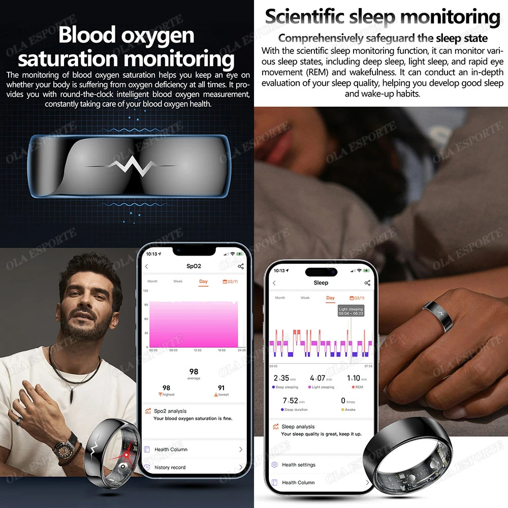 New ECG Monitor Smart Ring 2026 Heart Rate Blood Oxygen Health Monitoring Multi-sport Mode Temperature 3ATM Waterproof Smartring