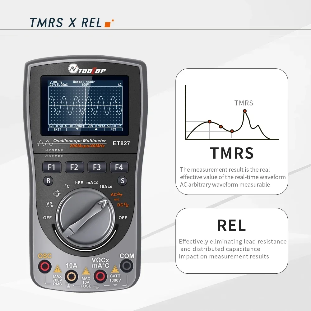 TOOLTOP ET827 Digital 40MHz 200Msps Oscilloscope Multimeter Lab Tool - Image 3