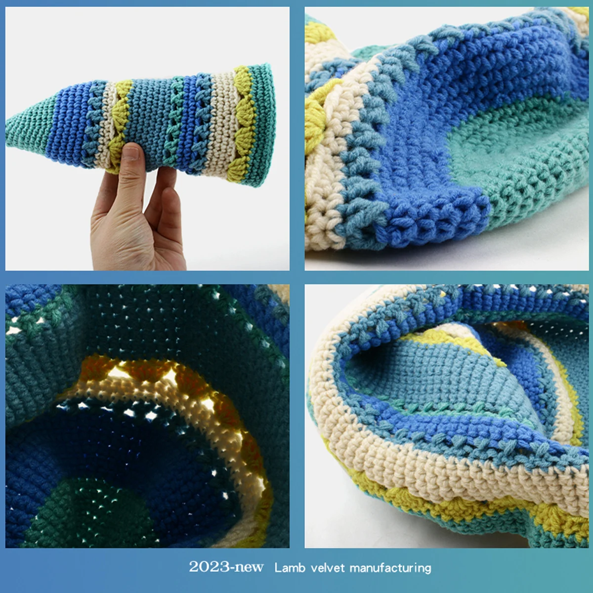 Women Crochet Bucket hat  Handmade  Summer Knit Hat Striped Beanie  Beach hat woman  designer luxury 6