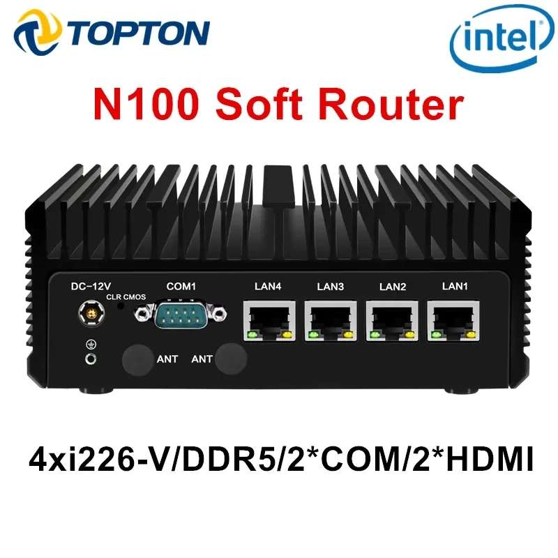 

12th Gen Intel Firewall Computer N100 2.5G Soft Router 4x i226-V LAN NVMe DDR5 2*COM Industrial Fanless Mini PC pfSense PVE ESXi